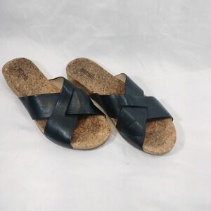 Michael Kors Black Leather Crisscross Cork Slide Sandals